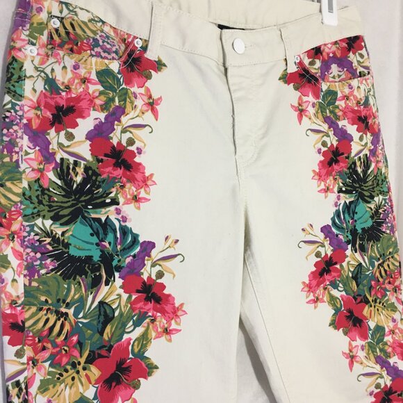 BISOU BISOU Pants White Jeans Sz10 Waist 32" Floral Graphics legs hip Denim - Picture 3 of 9